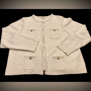 J. Crew Cream Textured Odette Lady Cardigan with Gold Buttons